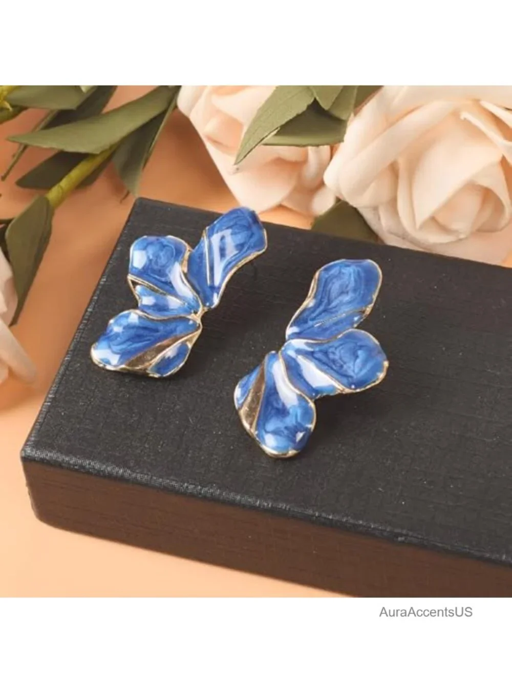 Large Floral Stud Earrings for Women, Alloy & Enamel, Lightweight Everyday